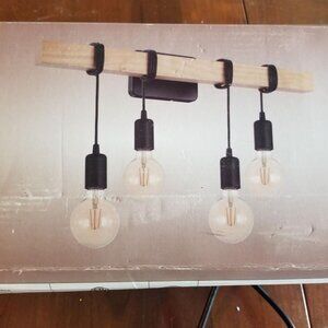 Eglo Kingswood 4-Light Wood and Black Finish Vanity Light Fixture New in Box